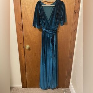 Elegant Teal Velvet Wrap Dress